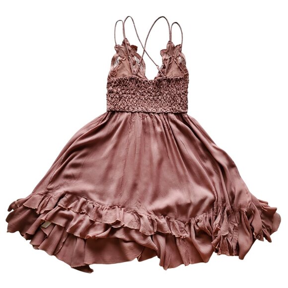 Free People One Adella Slip Dress Rose Pink Boho Lace Crochet Lacey XS - Picture 7 of 16